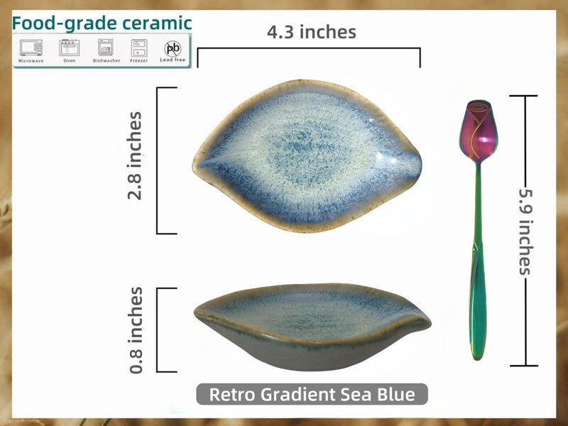 TOPYOKK Coffee Spoon and Rest for Coffee Bar Accessories, Small Spoon Rest for Coffee Bar & Station, Tea Spoon Rest & Holder for Teaspoon Rest, 1 PC (Retro Sea Blue Leaf with Rainbow Rose Spoon) - Image 4