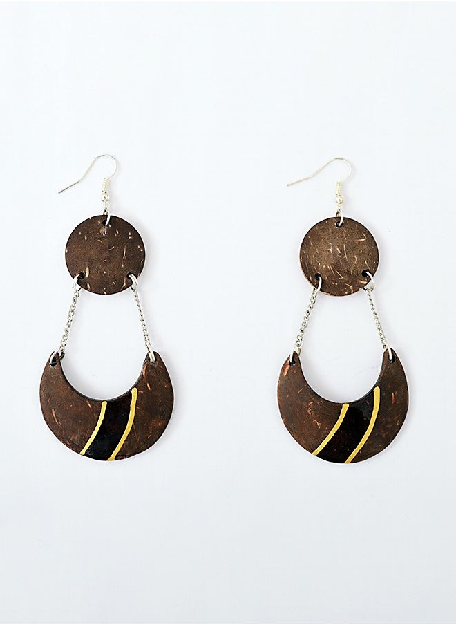 N & H - Eco-friendly Handmade Jewellery Coconut Wooden Earrings Lightweight Hoopwire Earrings Bohemian Pendant Dangle Earrings Set - Image 1