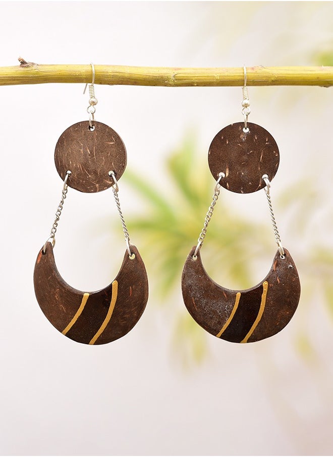 N & H - Eco-friendly Handmade Jewellery Coconut Wooden Earrings Lightweight Hoopwire Earrings Bohemian Pendant Dangle Earrings Set - Image 1