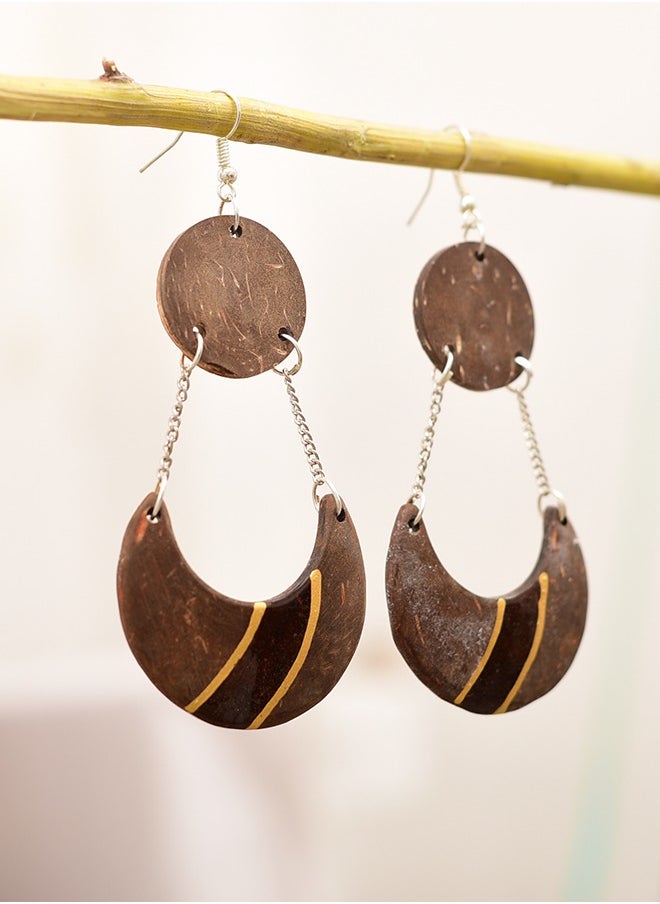 N & H - Eco-friendly Handmade Jewellery Coconut Wooden Earrings Lightweight Hoopwire Earrings Bohemian Pendant Dangle Earrings Set - Image 1