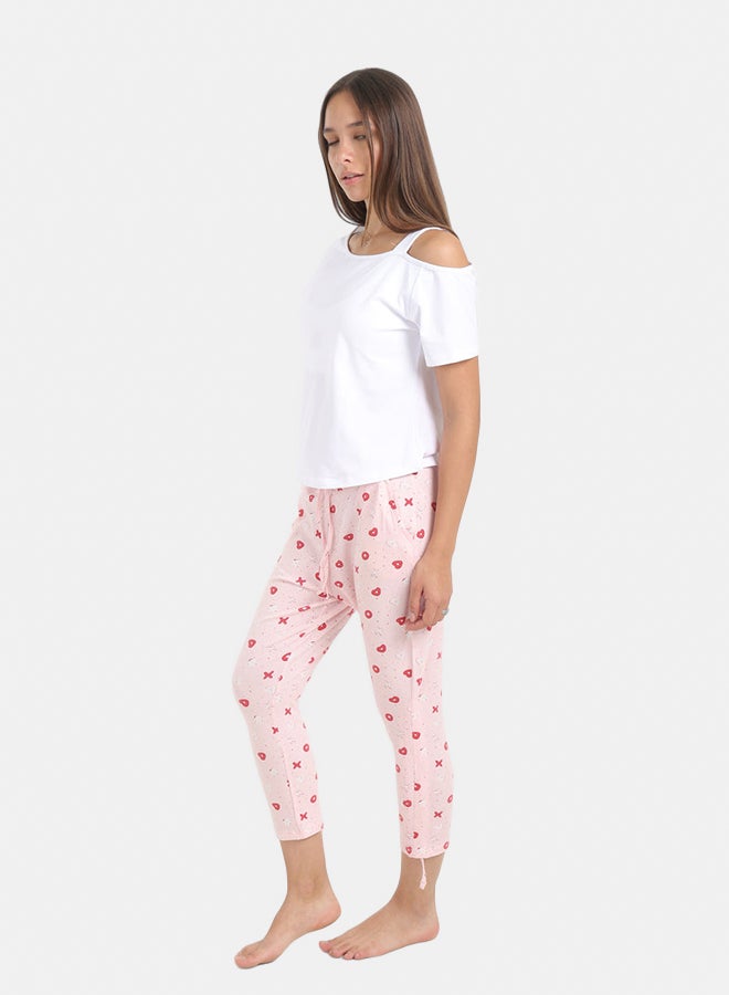 Carina Women’s Cotton Pyjama Set with Printed Capri Pants – Colored - Image 2