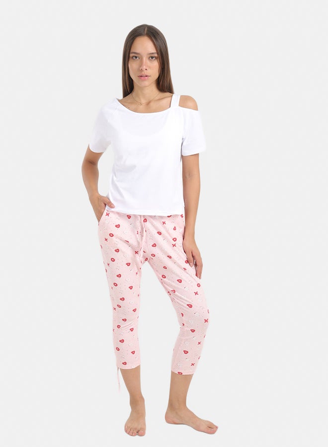 Carina Women’s Cotton Pyjama Set with Printed Capri Pants – Colored - Image 5