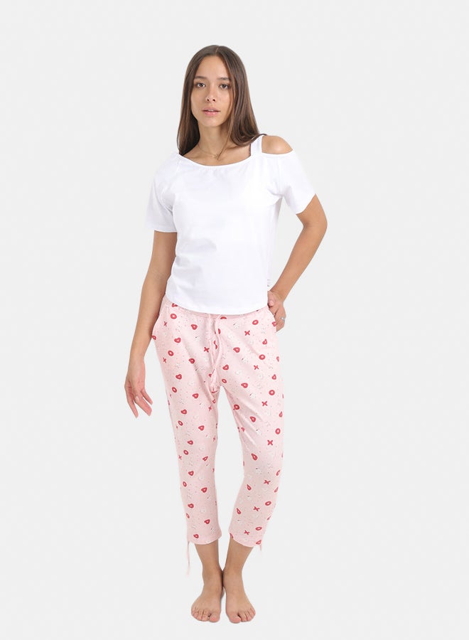 Carina Women’s Cotton Pyjama Set with Printed Capri Pants – Colored - Image 4