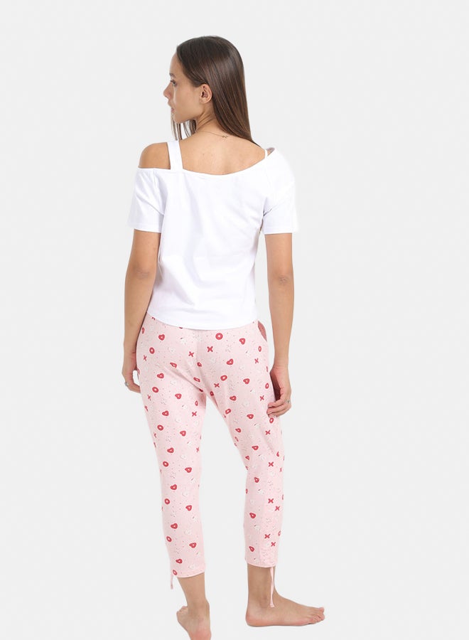 Carina Women’s Cotton Pyjama Set with Printed Capri Pants – Colored - Image 3