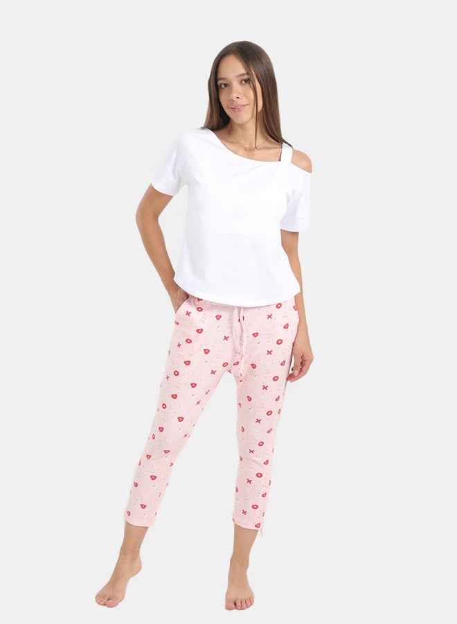 Carina Women’s Cotton Pyjama Set with Printed Capri Pants – Colored - Image 1