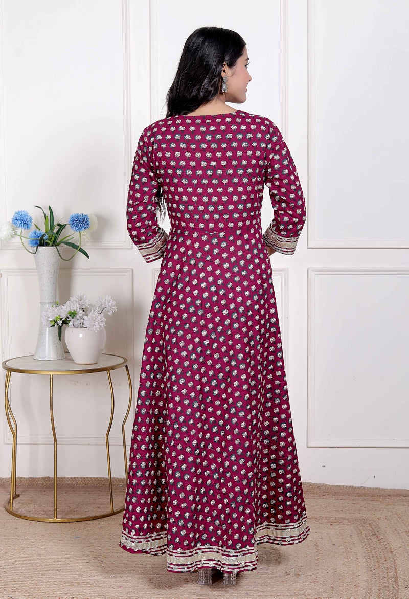 Miravan Women Maroon Floral Print Soft Cotton embroidered Anarkali Kurta - Image 4