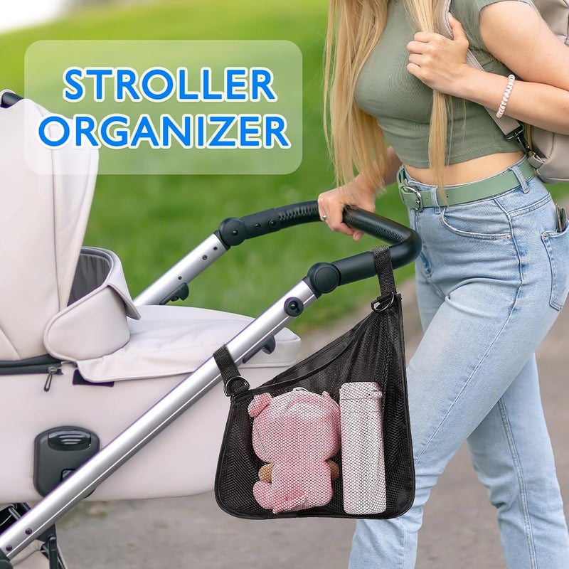 Elfzone Stroller Organizer Bag  2 Pack BikeStroller Organizer Hook  Loop Easy Attach  Mesh Design NonSlip Straps mom Cozy Stroller Organizer Stroller Accessories Black - Image 4
