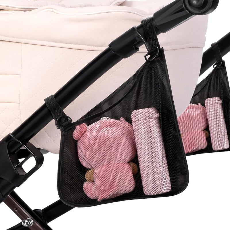 Elfzone Stroller Organizer Bag  2 Pack BikeStroller Organizer Hook  Loop Easy Attach  Mesh Design NonSlip Straps mom Cozy Stroller Organizer Stroller Accessories Black - Image 1