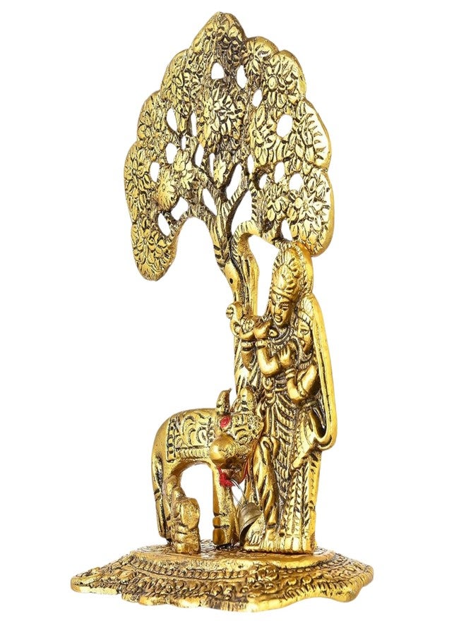 CHHARIYA CRAFTS تمثال معدني لرادا كريشنا مع بقرة وعجل من صنع شركة تشاريا كرافتس، مناسب لتزيين المنزل، كهدية في المناسبات الخاصة كذكرى الزواج، وحفلات الزفاف، وحفلات الانتقال إلى منزل جديد، أو كهدية تذكارية. - Image 3