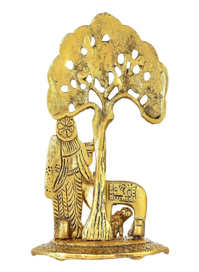 CHHARIYA CRAFTS تمثال معدني لرادا كريشنا مع بقرة وعجل من صنع شركة تشاريا كرافتس، مناسب لتزيين المنزل، كهدية في المناسبات الخاصة كذكرى الزواج، وحفلات الزفاف، وحفلات الانتقال إلى منزل جديد، أو كهدية تذكارية. - Image 4