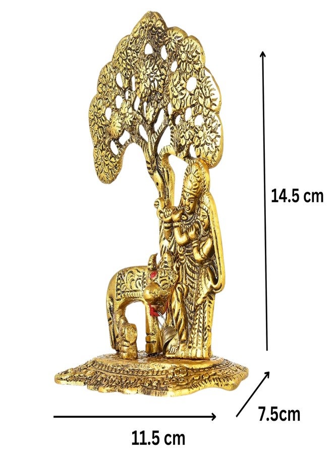 CHHARIYA CRAFTS تمثال معدني لرادا كريشنا مع بقرة وعجل من صنع شركة تشاريا كرافتس، مناسب لتزيين المنزل، كهدية في المناسبات الخاصة كذكرى الزواج، وحفلات الزفاف، وحفلات الانتقال إلى منزل جديد، أو كهدية تذكارية. - Image 5