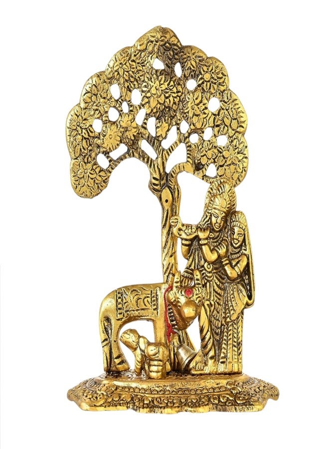 CHHARIYA CRAFTS تمثال معدني لرادا كريشنا مع بقرة وعجل من صنع شركة تشاريا كرافتس، مناسب لتزيين المنزل، كهدية في المناسبات الخاصة كذكرى الزواج، وحفلات الزفاف، وحفلات الانتقال إلى منزل جديد، أو كهدية تذكارية. - Image 2