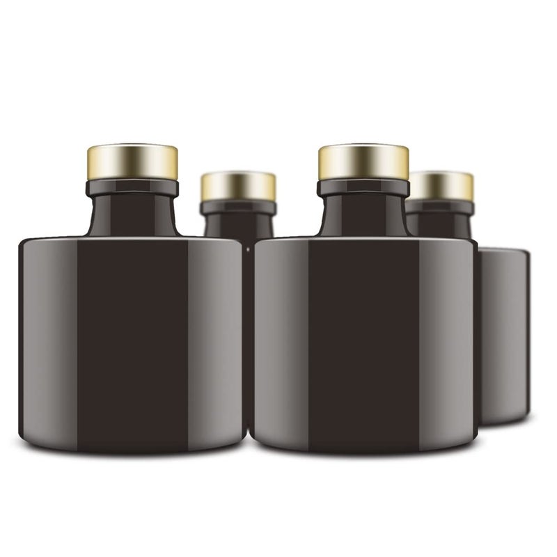 Feel Fragrance Feel Fragrance Black Glass Diffuser Bottles Round Diffuser Jars with Gold Caps Set of 4  295 inches High 100ml 34ounce Fragrance Accessories Use for DIY Replacement Reed Diffuser Sets 