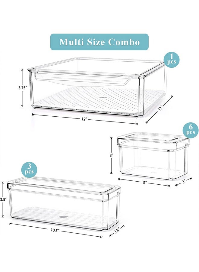 Yoawllty 10 Pcs Clear Fridge Organizer, Stackable Refrigerator Pantry Organizer Bins with Lids, Plastic Food Containers Storage Bins for Kitchen & Fridge  - Image 2