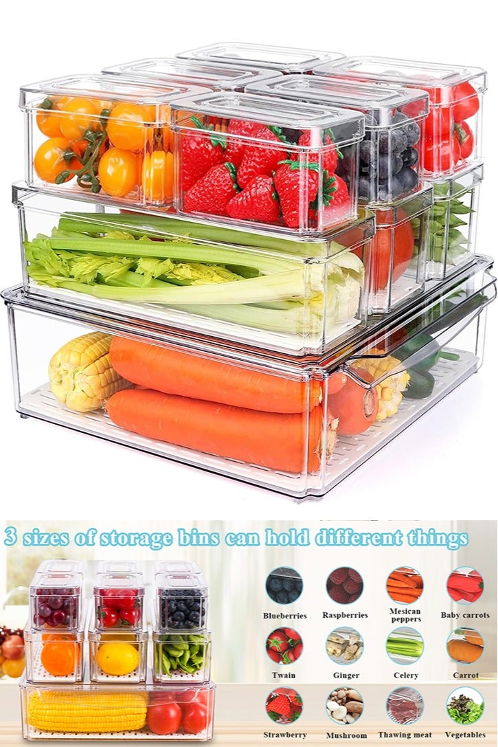 Yoawllty 10 Pcs Clear Fridge Organizer, Stackable Refrigerator Pantry Organizer Bins with Lids, Plastic Food Containers Storage Bins for Kitchen & Fridge  - Image 1