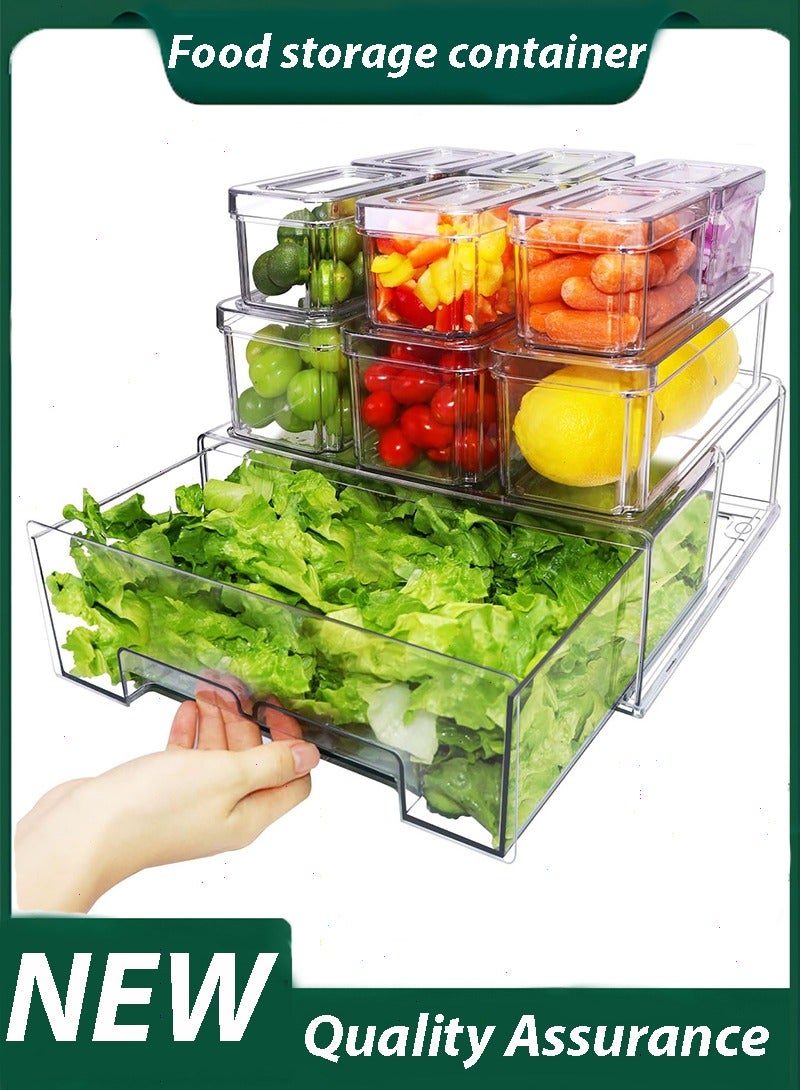 Yoawllty 10 Pcs Clear Fridge Organizer, Stackable Refrigerator Pantry Organizer Bins with Lids, Plastic Food Containers Storage Bins for Kitchen & Fridge - Image 1