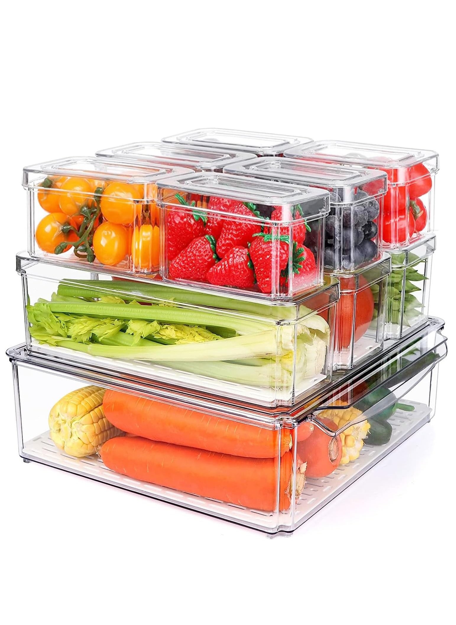 Yoawllty 10 Pack Fridge Organizers and Storage, Stackable Refrigerator Pantry Organizer Bins with Lids, Clear Plastic Food Storage Bins for Kitchen, Fridge Organizer 