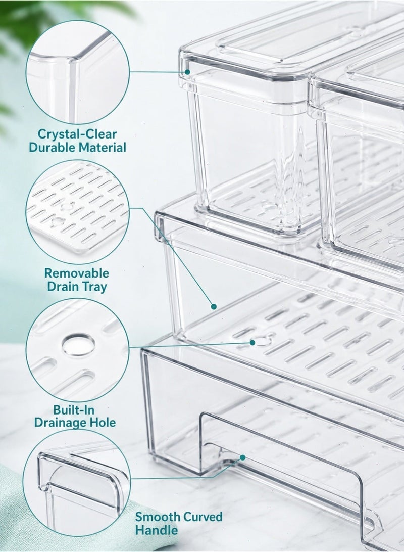 Yoawllty 10 Pcs Clear Organizer Bins, Stackable With Lids, Plastic Food Storage Containers For Fridge, Pantry And Kitchen - Image 3
