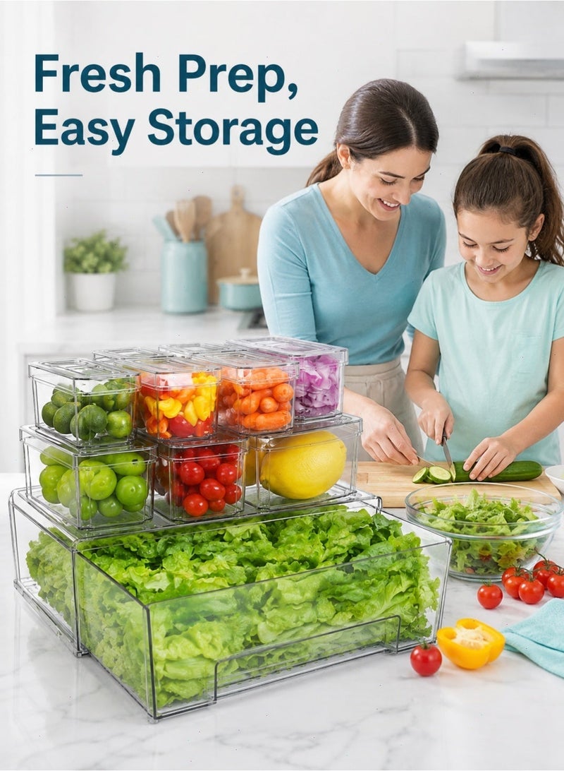 Yoawllty 10 Pcs Clear Organizer Bins, Stackable With Lids, Plastic Food Storage Containers For Fridge, Pantry And Kitchen - Image 5