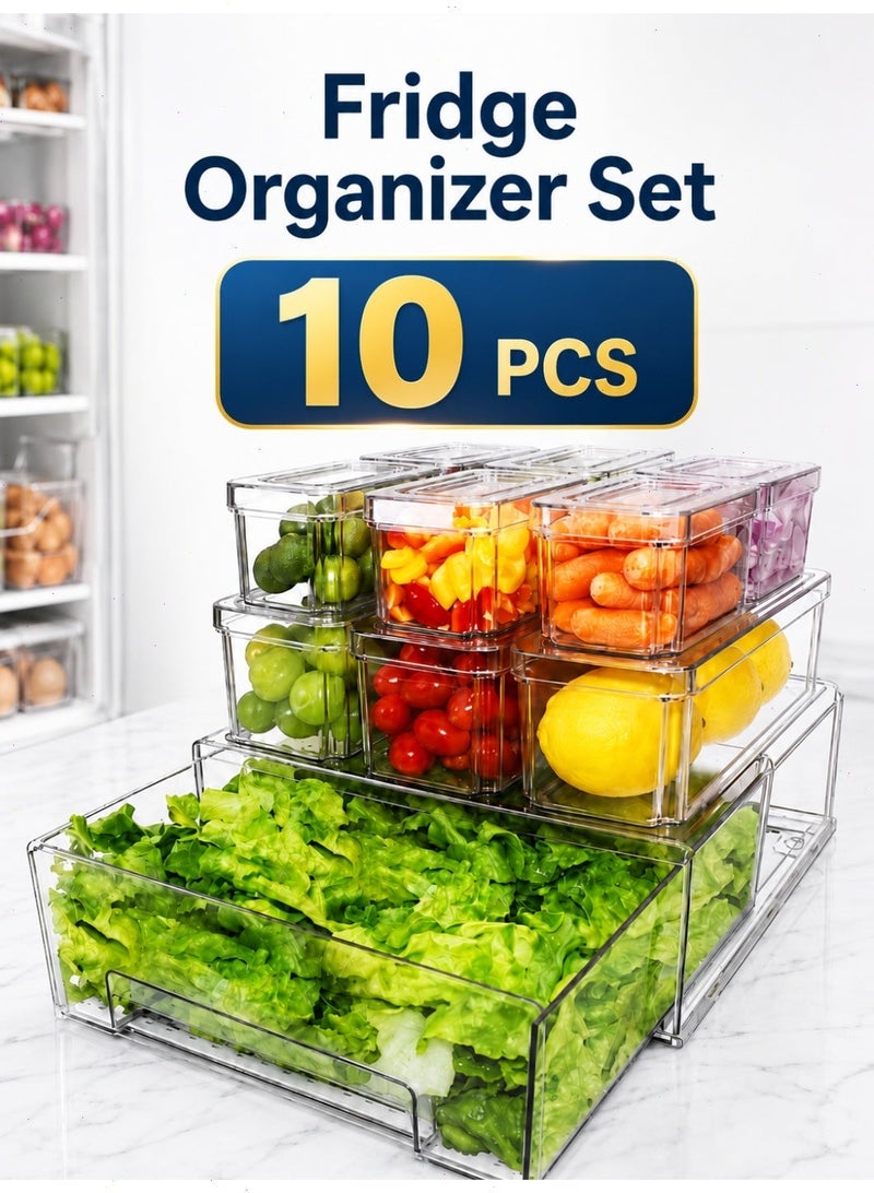 Yoawllty 10 Pcs Clear Organizer Bins, Stackable With Lids, Plastic Food Storage Containers For Fridge, Pantry And Kitchen - Image 1