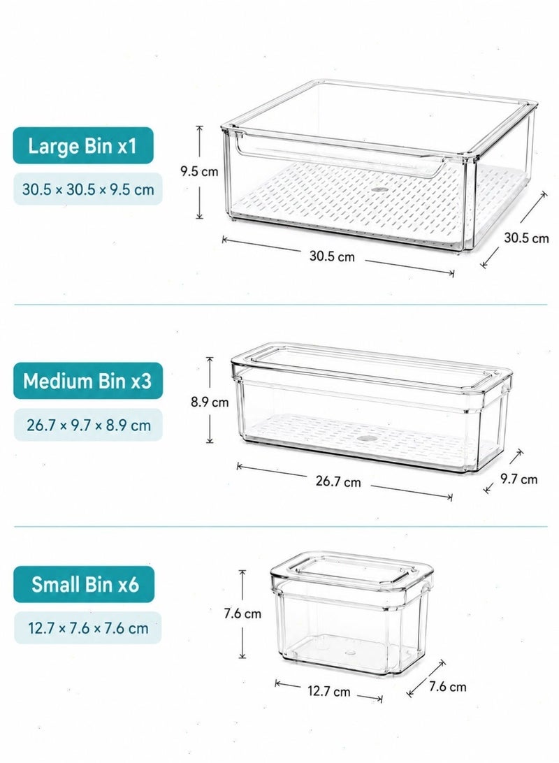Yoawllty 10 Pcs Clear Organizer Bins, Stackable With Lids, Plastic Food Storage Containers For Fridge, Pantry And Kitchen - Image 2