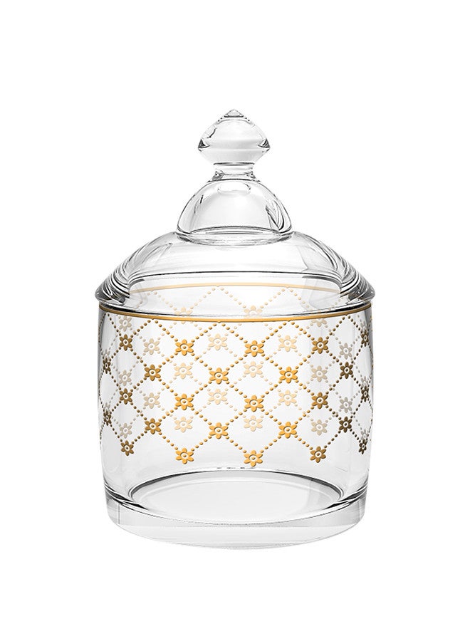 جوزيل وعاء حلوى زجاجي فاخر مع غطاء شفاف/ذهبي مقاس 14 سم