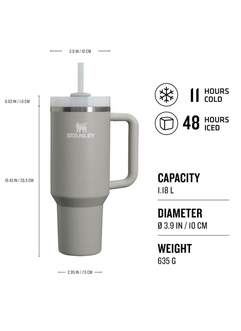 Stanley - 1.2L Quencher H2.0 FlowState Tumbler with Lid, Handle, and Reusable Straw – Vacuum Insulated Travel Mug for Hot and Cold Beverages – Keeps Drinks Cold for 11 Hours and Iced for 48 Hours – Dishwasher Safe – Ash Color - Image 1