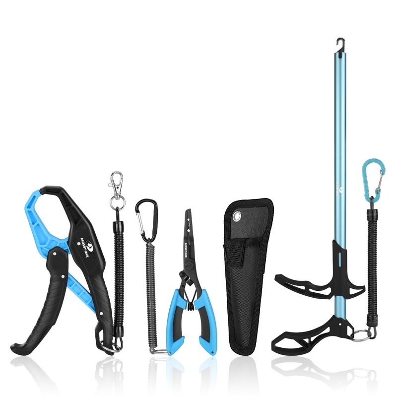 Mossy Oak 3PC Fishing Tools Kit, Fishing Pliers with Sheath, Hook Remover Tool, Fish Lip Gripper, Saltwater Fishing Gear Equipment with Retractable Lanyard, Fly Fishing Gifts for Men, Women, Fisherman - Image 1