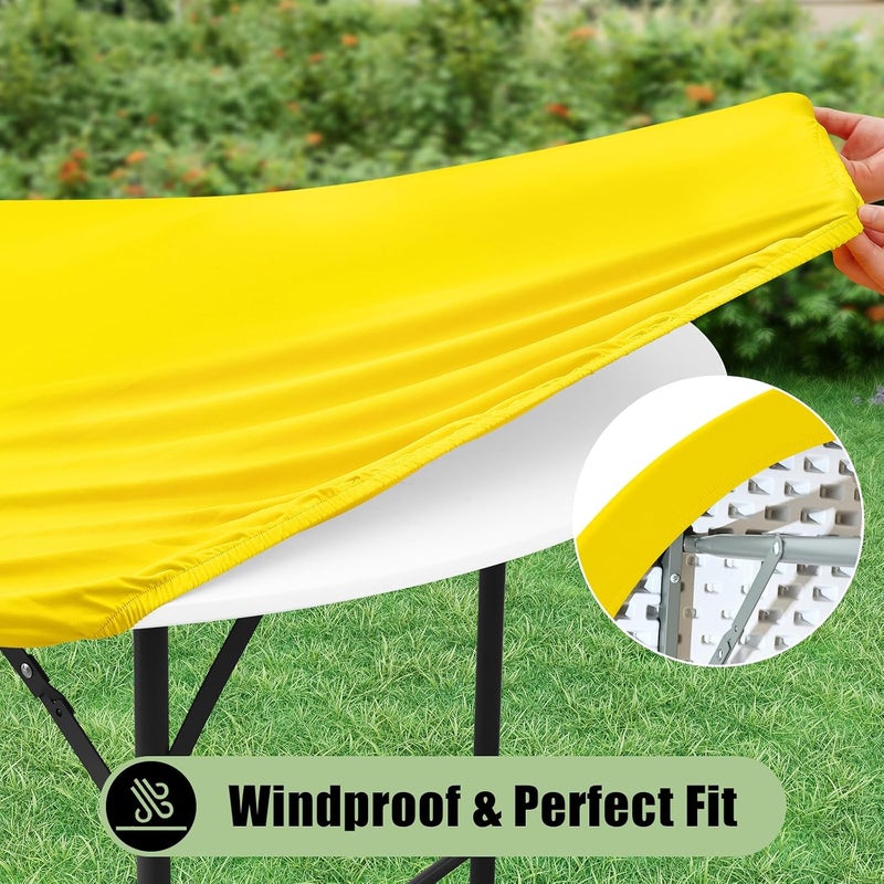 misaya 2 Packs Round Spandex Tablecloths, Stretch Elastic Tablecloth Cover Fitted for 45"-56" Round Tables, Waterproof Polyester Washable Table Cloth for Dining, Party, Outdoor and Indoor, Yellow - Image 4