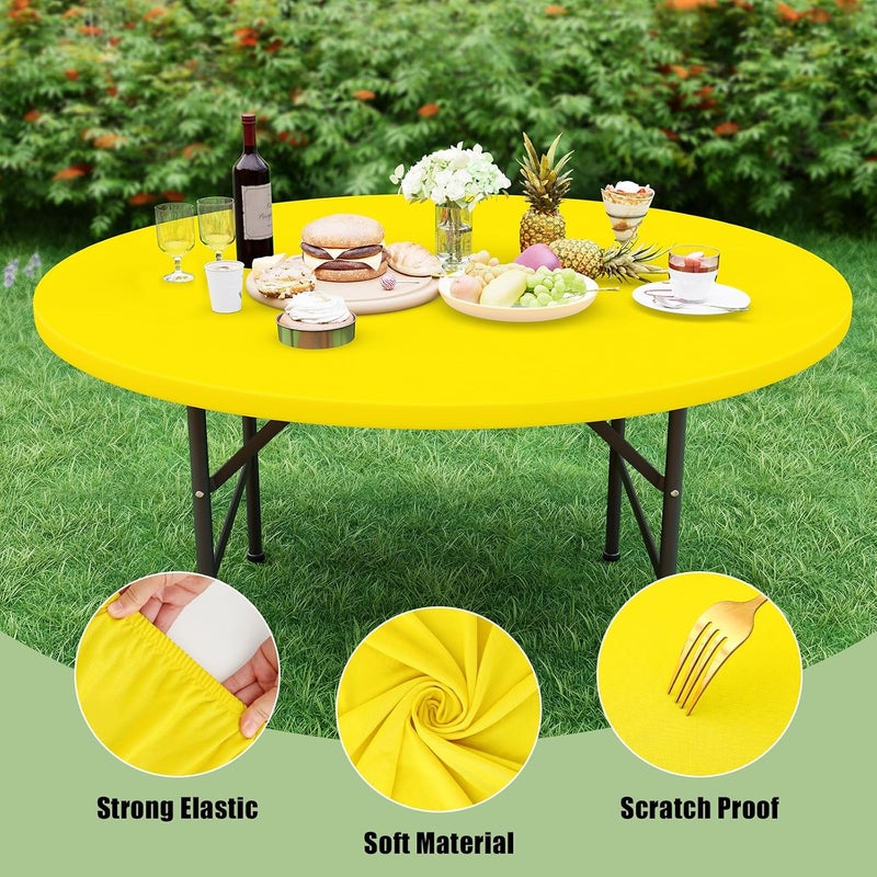 misaya 2 Packs Round Spandex Tablecloths, Stretch Elastic Tablecloth Cover Fitted for 45"-56" Round Tables, Waterproof Polyester Washable Table Cloth for Dining, Party, Outdoor and Indoor, Yellow - Image 5