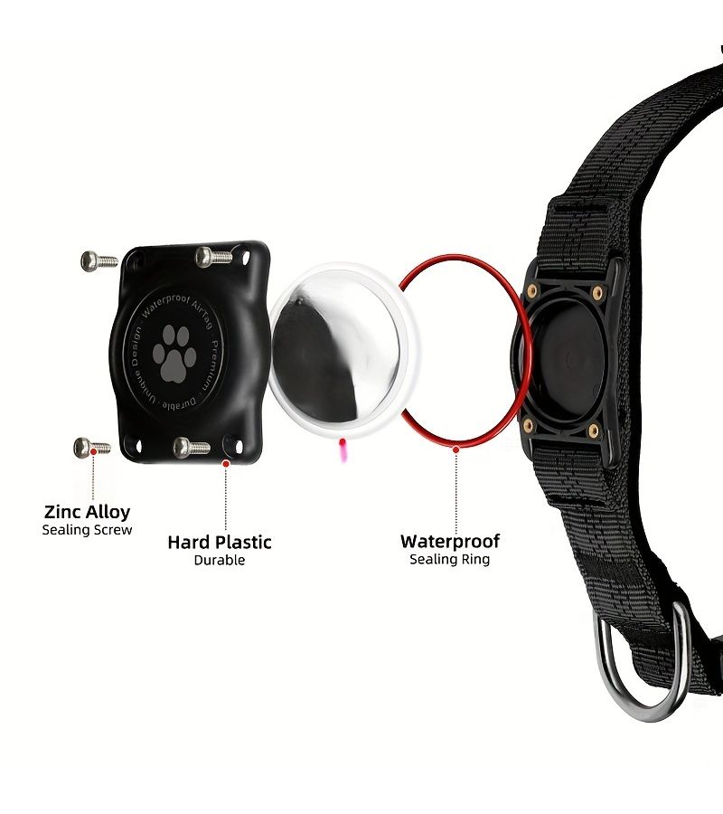 Black Reflective Dog Collar With Airtag Holder - Image 4