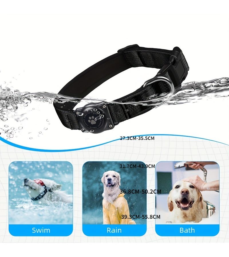 Black Reflective Dog Collar With Airtag Holder - Image 3