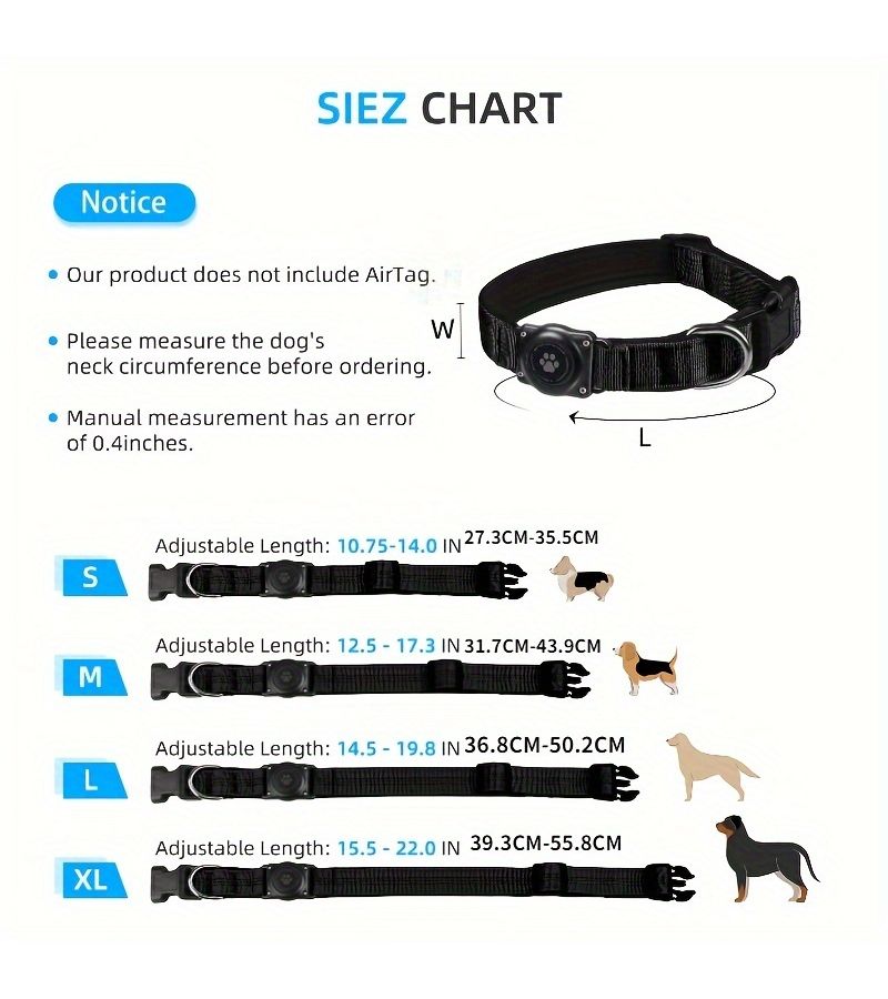 Black Reflective Dog Collar With Airtag Holder - Image 2