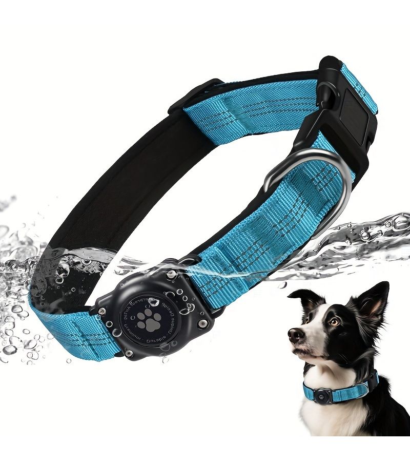 Black Reflective Dog Collar With Airtag Holder - Image 1