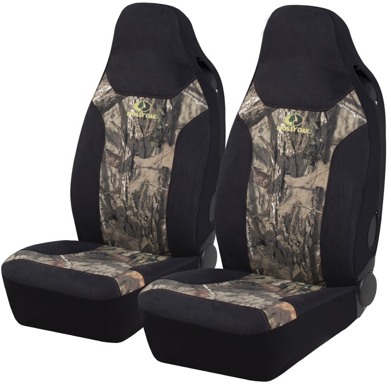 Mossy Oak High Back Camo Seat Covers, Airbag Compatible, Large Size to Fit Truck Seats - Made with Cotton & Suede Fabric - Official Licensed Product - Image 1
