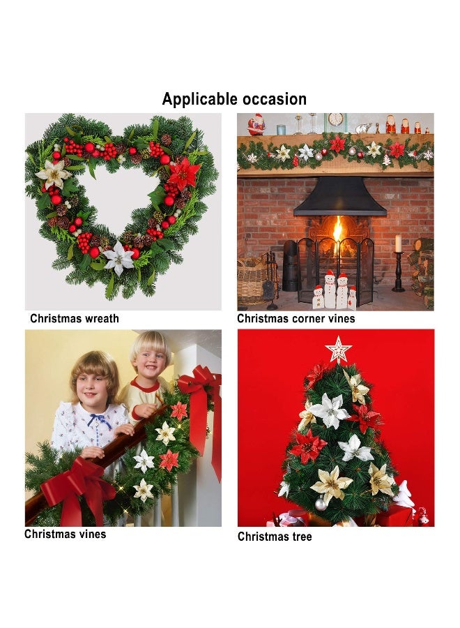 WILLBOND 45 Pieces Christmas Poinsettia Decorations Glitter Poinsettia Flowers Tree Flowers for Xmas Tree Ornaments, 5 Inch(Gold, Silver, Red) - Image 4