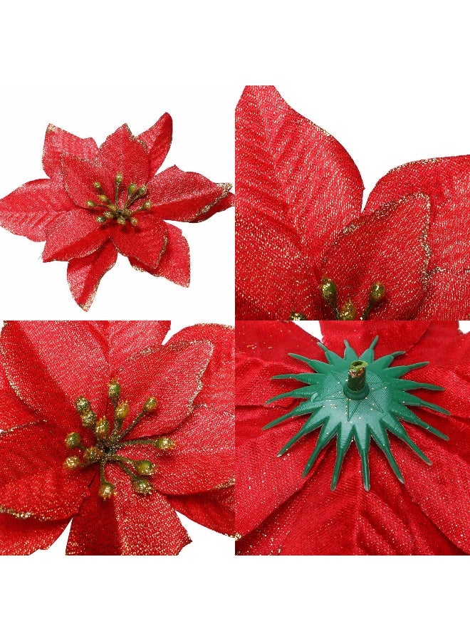 WILLBOND 45 Pieces Christmas Poinsettia Decorations Glitter Poinsettia Flowers Tree Flowers for Xmas Tree Ornaments, 5 Inch(Gold, Silver, Red) - Image 5