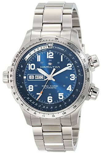 Hamilton Watch Khaki Aviation X-Wind Day Date Swiss Automatic Watch 45mm Case, Blue Dial, Silver Stainless Steel Bracelet (Model: H77765141) - Image 1