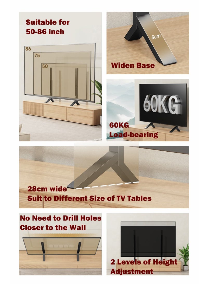 XiuWoo Universal TV Stand, Metal TV Legs for 50-86 Inches LCD LED Flat Screen TVs with Extra Wider and Longer Feets, TV Legs Holds Up to 60KG, VESA MAX to 600x400mm - Image 2