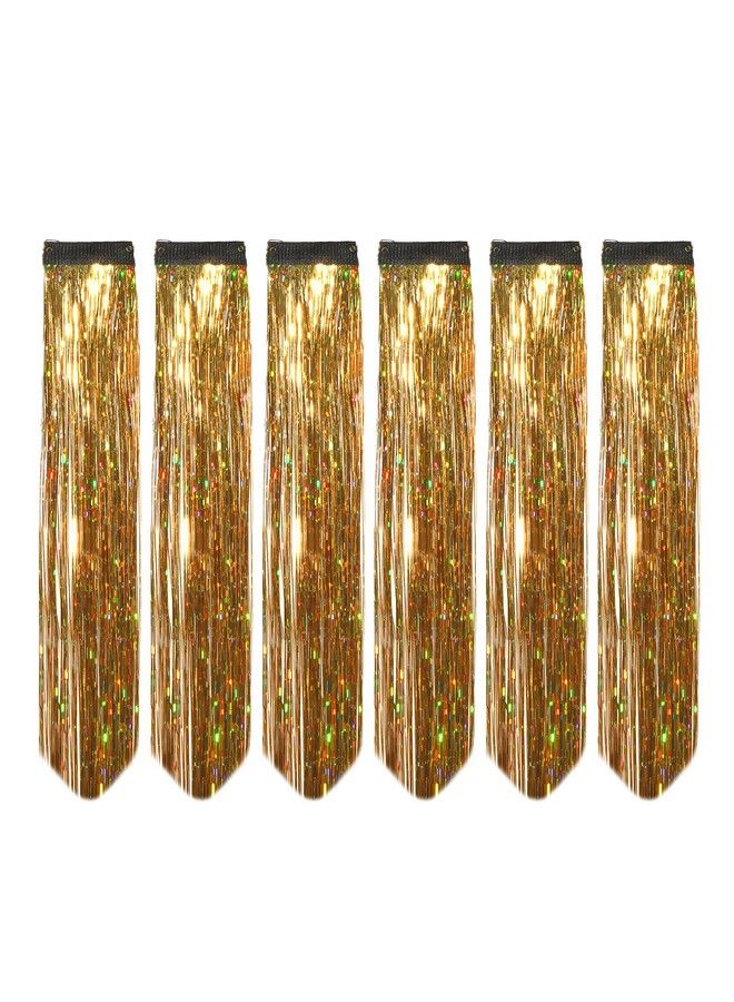 Paradise Glitter Hair Streak Hair Extension Highlighter For Women And Girls (Set Of 6 Pc) (Golden)  - Image 2