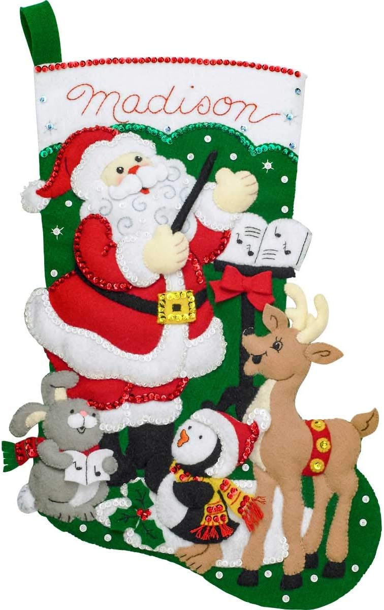 Bucilla Felt Applique Stocking Kit Santa Choir Practice, 18" - Image 2