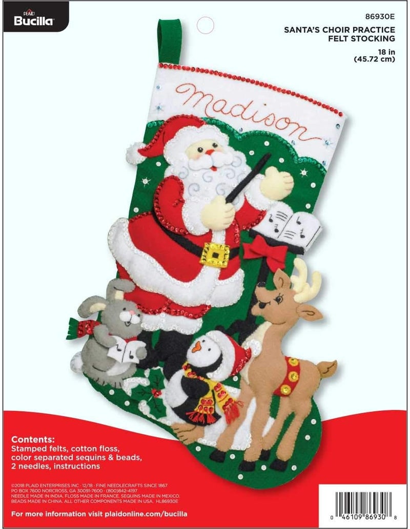 Bucilla Felt Applique Stocking Kit Santa Choir Practice, 18" - Image 1