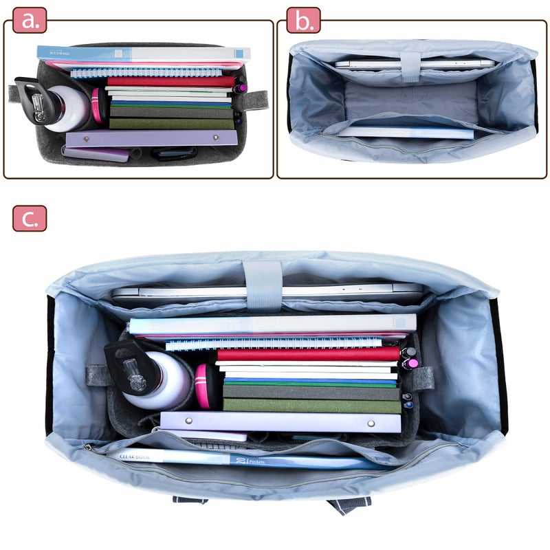 Damero Teacher Shoulder Bag, Teacher Utility Tote Bag with Felt Organiser Insert and Laptop Sleeve for Work Travel School, Grey - Image 2