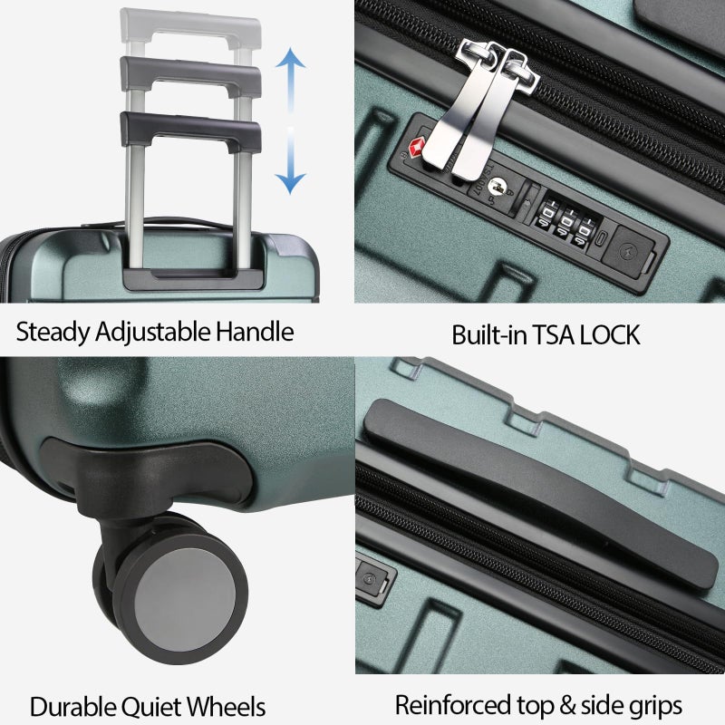 KROSER Hardside Expandable Carry On Luggage with Spinner Wheels & Built-in TSA Lock, Durable Suitcase Rolling Luggage with USB Port, Carry-On 20-Inch, Dark Green - Image 4