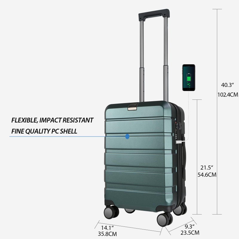 KROSER Hardside Expandable Carry On Luggage with Spinner Wheels & Built-in TSA Lock, Durable Suitcase Rolling Luggage with USB Port, Carry-On 20-Inch, Dark Green - Image 2