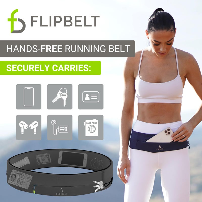 FlipBelt Zipper Running Belt, Waist Pack for Fitness and Running Fanny Pack for Women Men Phone Keys Money US Company - [Carbon] - [Large] - Image 2