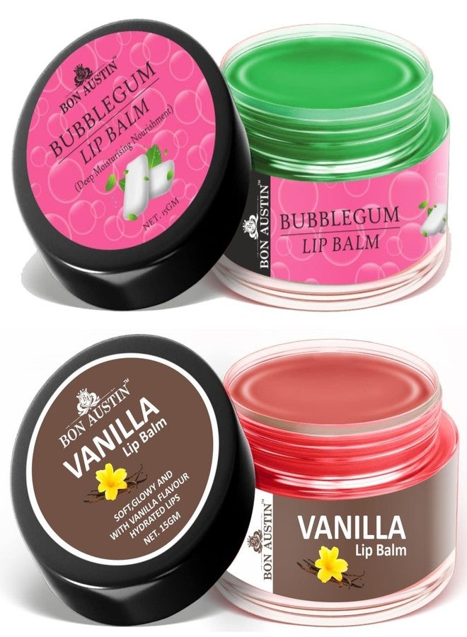 Bon Austin Bubble Gum and Vanilla Extract Lip Balms | For Dry, Cracked and Chapped Lips | Lip Protection & Nourishment | Combo of 2 Items (Each, 15gms) - Image 1