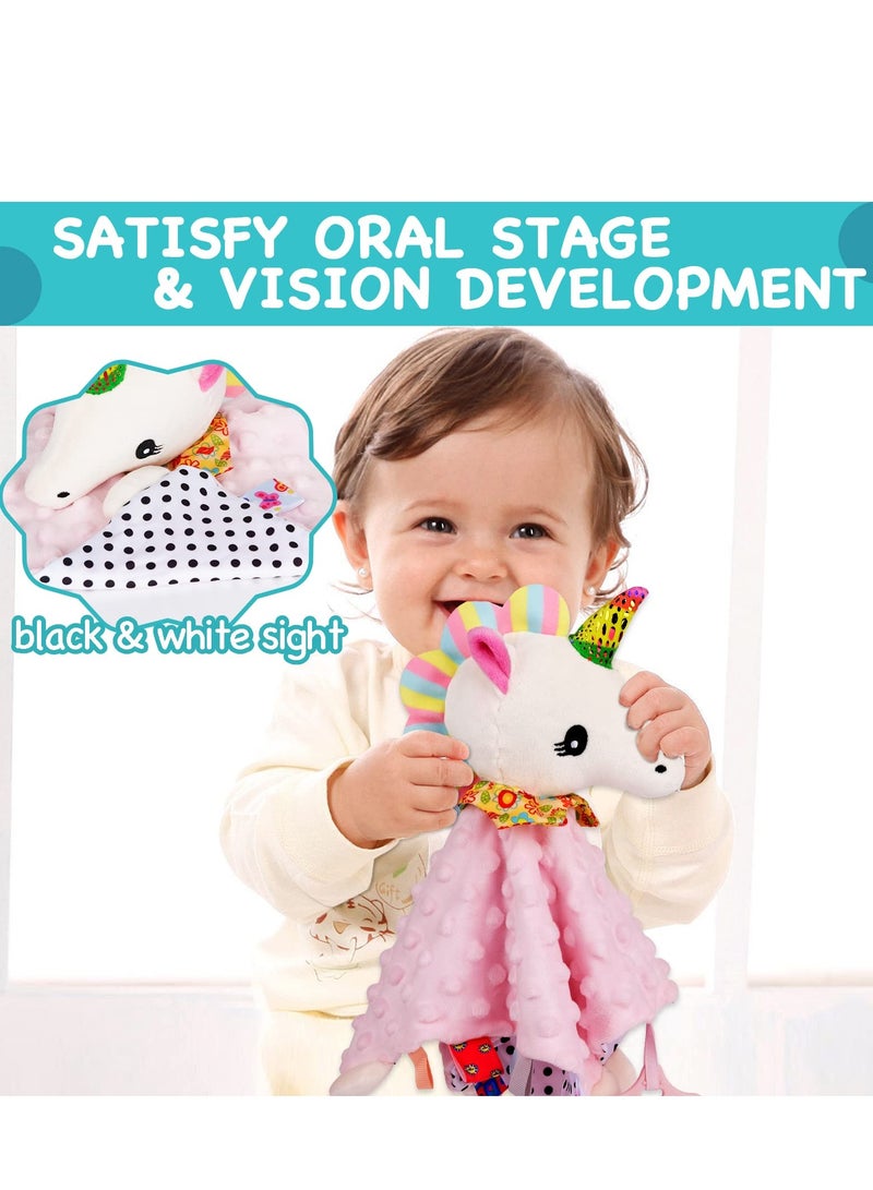 Unicorn Lovely Security Blanket Toy Gifts Box PP Cotton Soft Unisex Newborn Essentials for Boys and Girls with Teether and Tags Soft Baby Blanket for Boys and Girls Pink - Image 5