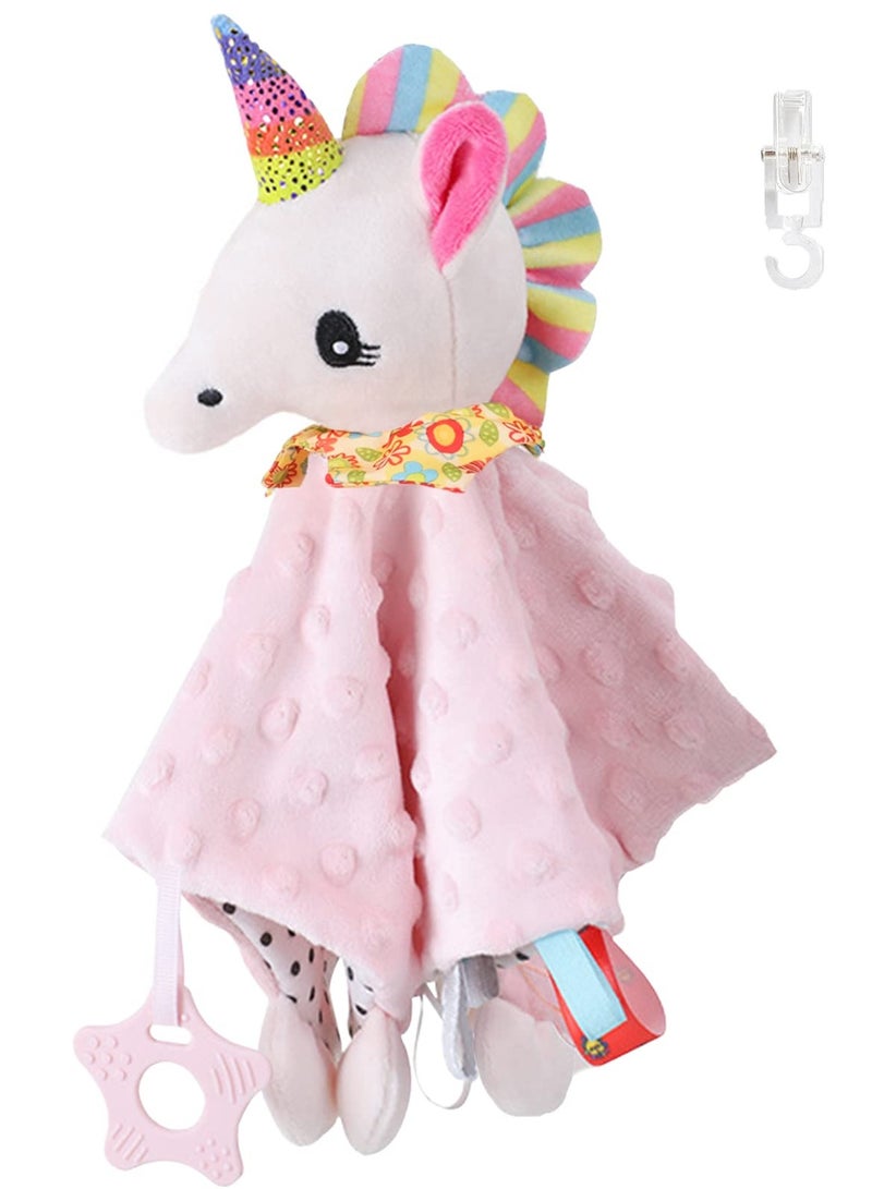 Unicorn Lovely Security Blanket Toy Gifts Box PP Cotton Soft Unisex Newborn Essentials for Boys and Girls with Teether and Tags Soft Baby Blanket for Boys and Girls Pink - Image 1