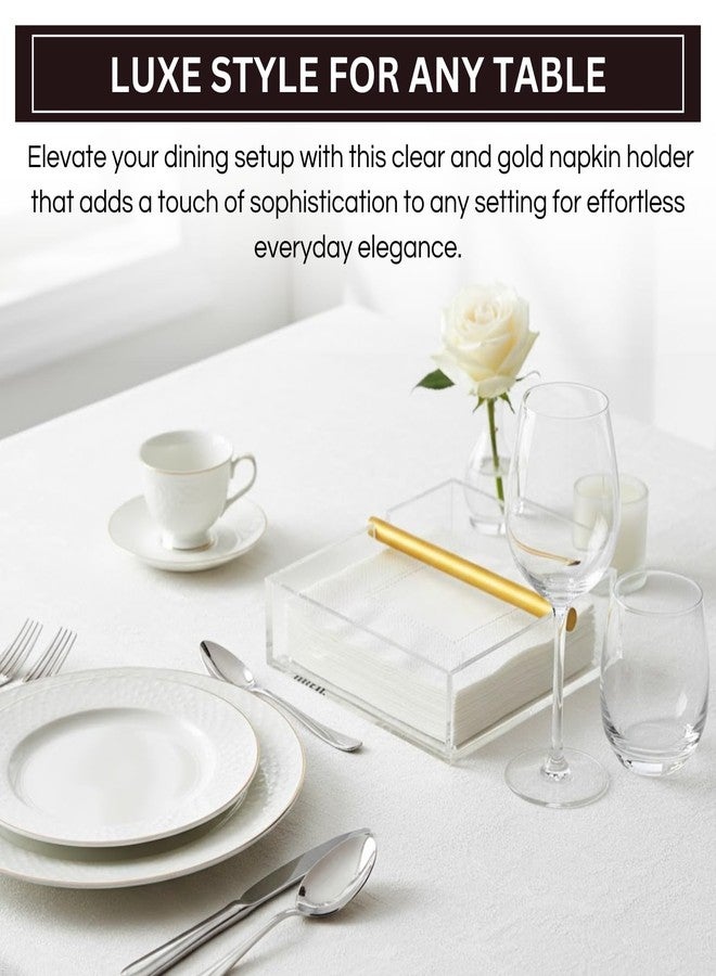 Khen Lucite Luxurious Clear & Gold Cocktail Napkin Holder – 7"x 7" Square Design | Modern Table Decor for Dining Room, Kitchen & Buffet | Elegant Tabletop Centerpiece, Organizer, Stylish Home Gift Serving - Image 3